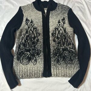 COLDWATER CREEK Black & Gray Ombre Knit Zip Front Cardigan Sweater M Wool Blend